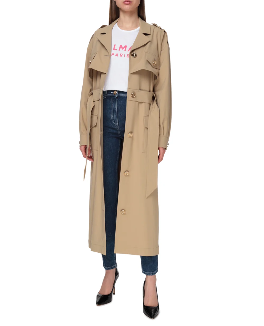 Тренч Balmain VF19165X392, бежевый цвет • Купить в интернет-магазине Kameron