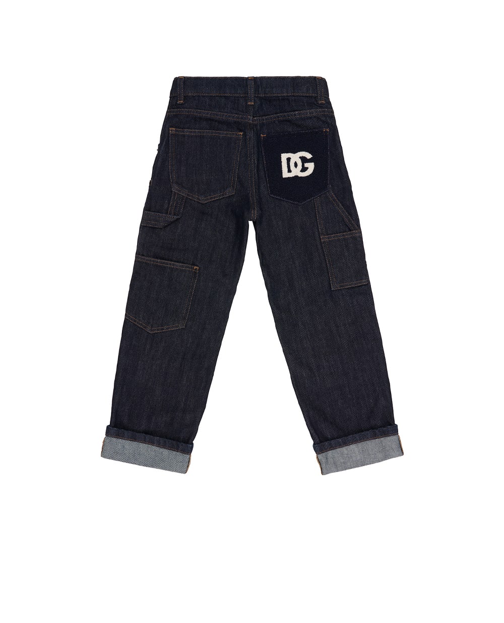 Дитячі джинси з нашивкою з логотипом Dolce&Gabbana Kids L45P27-LDD78-B, синій колір • Купити в інтернет-магазині Kameron
