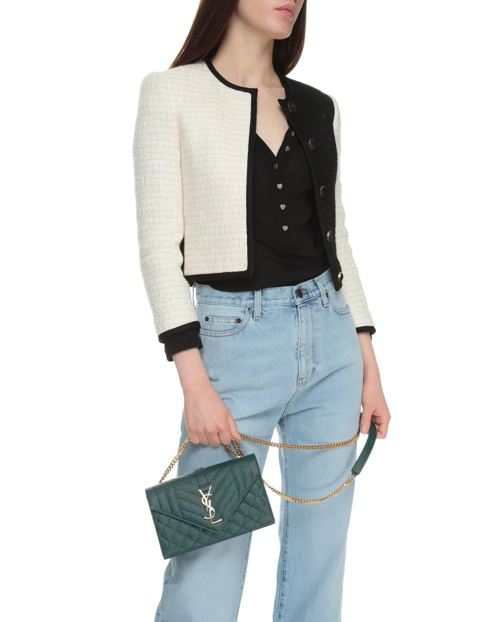Кожаная сумка Envelope Small Saint Laurent 600195-BOW91, зеленый цвет • Купить в интернет-магазине Kameron