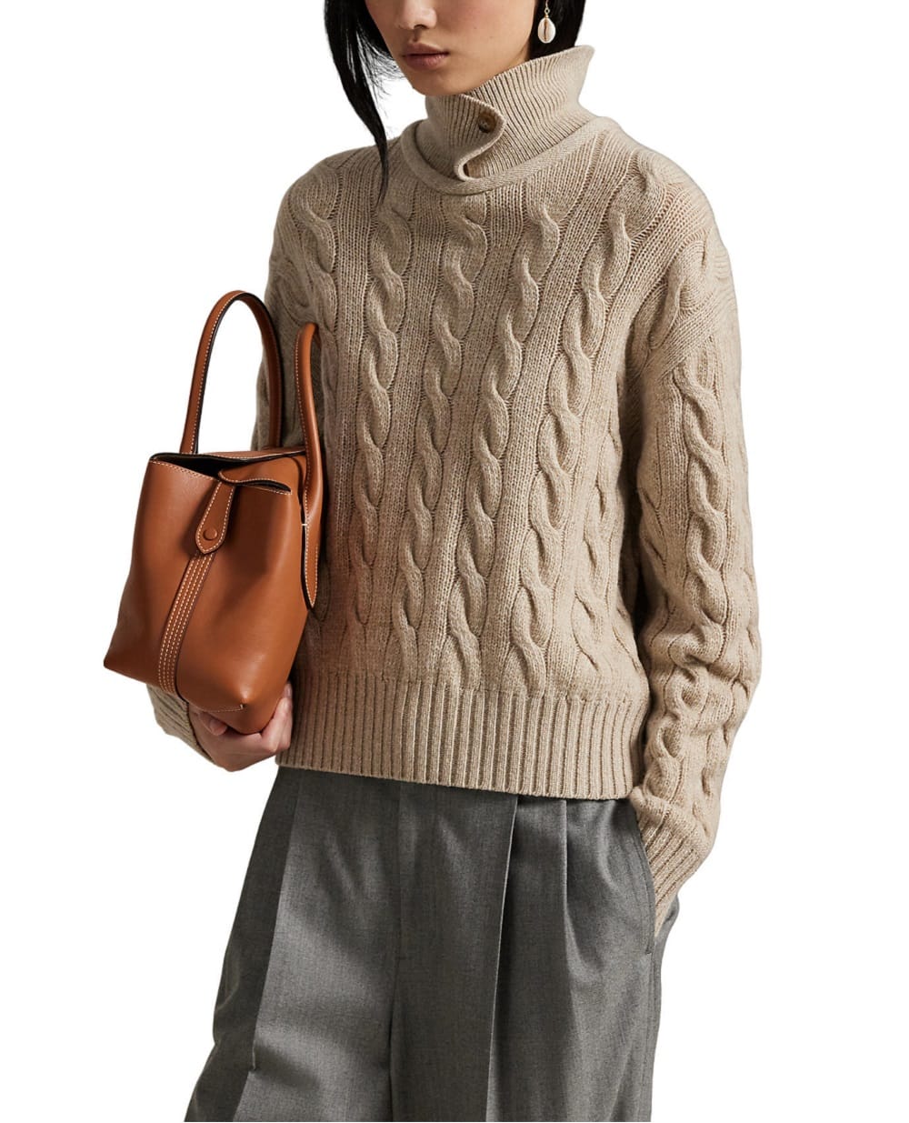 Свитер-поло из шерсти и кашемира Polo Ralph Lauren 211A88632001, бежевый цвет • Купить в интернет-магазине Kameron