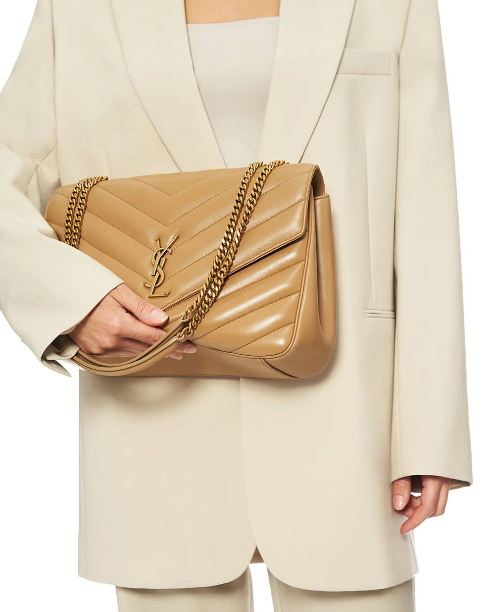 Сумка зі шкіри Loulou Large Saint Laurent 803541-AAEAX, бежевий колір • Купити в інтернет-магазині Kameron