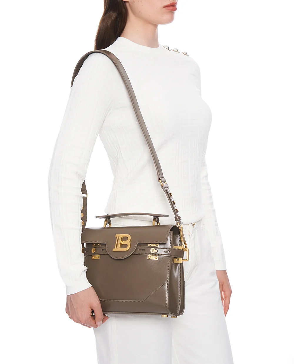 Кожаная сумка B-Buzz 23 Balmain FN1DB526LSLX, коричневый цвет • Купить в интернет-магазине Kameron