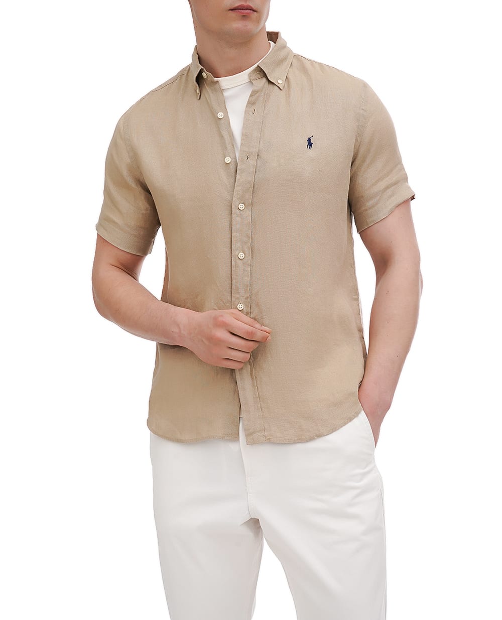 Льняная рубашка Polo Ralph Lauren 710968912003, бежевый цвет • Купить в интернет-магазине Kameron