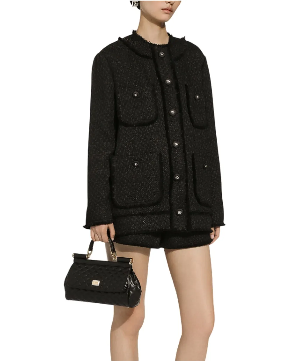 Жакет из твида рашель Dolce&Gabbana F29YCT-GDCLW, черный цвет • Купить в интернет-магазине Kameron