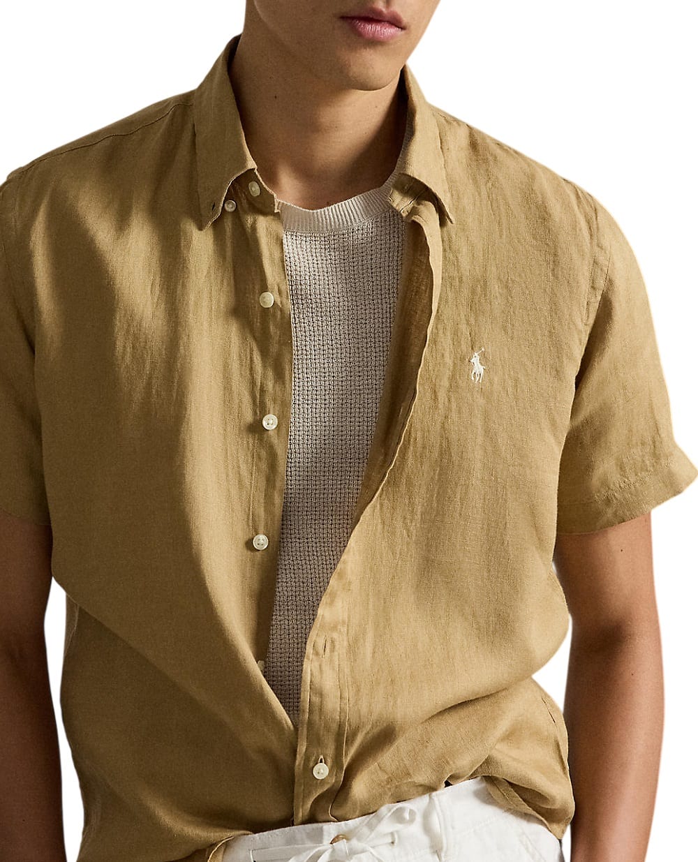 Сорочка з коротким рукавом з льону Polo Ralph Lauren 710968912502, світло-коричневий колір • Купити в інтернет-магазині Kameron