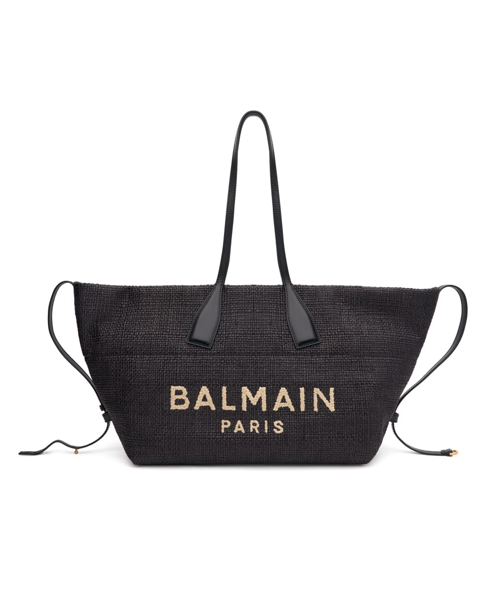 Сумка-шоппер из рафии и телячьей кожи Balmain GN1FI015TRAA, черный цвет • Купить в интернет-магазине Kameron