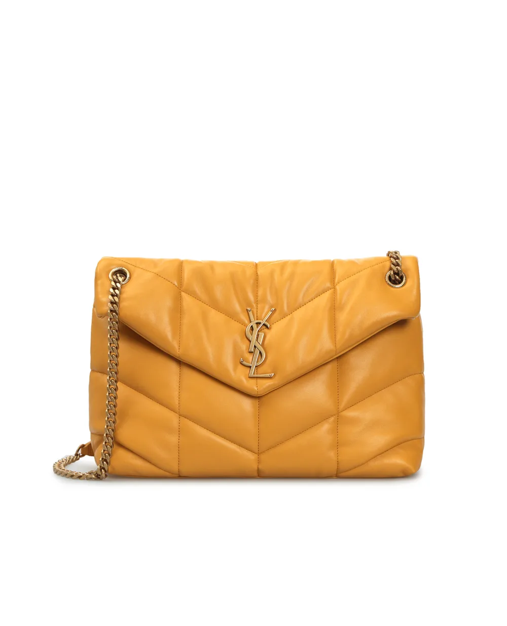 Кожаная сумка Loulou Puffer Medium Saint Laurent 577475-1EL07, желтый цвет • Купить в интернет-магазине Kameron