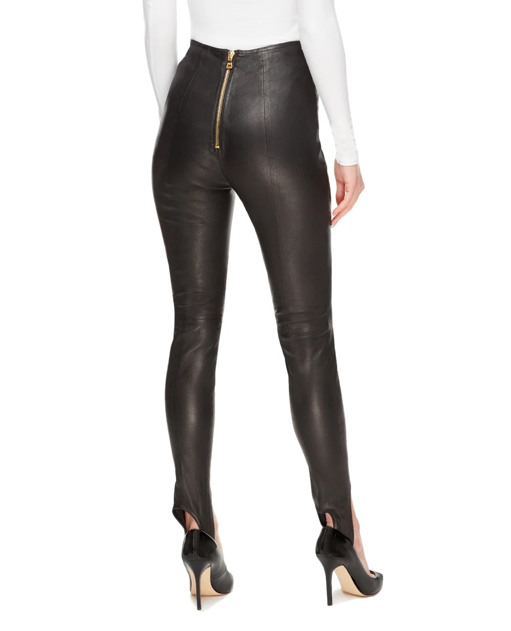 Кожаные леггинсы Balmain AF1QD025LB99, черный цвет • Купить в интернет-магазине Kameron