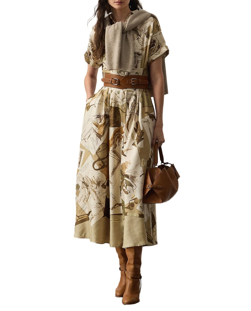 Платье Donatella Diary-Print Ralph Lauren Collection 290P00357001, бежевый цвет • Купить в интернет-магазине Kameron