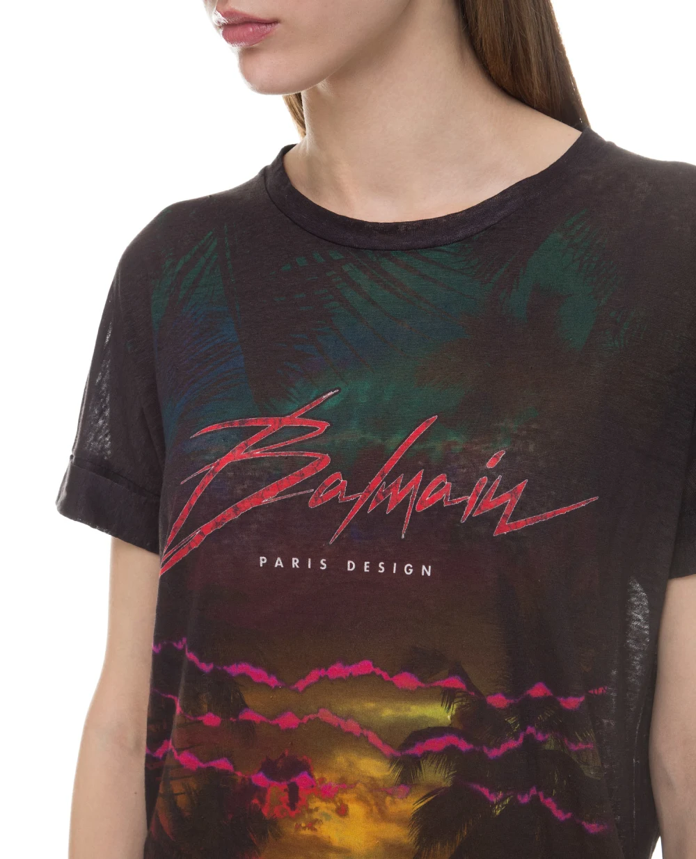 Льняная футболка Balmain RF11122I061, черный цвет • Купить в интернет-магазине Kameron