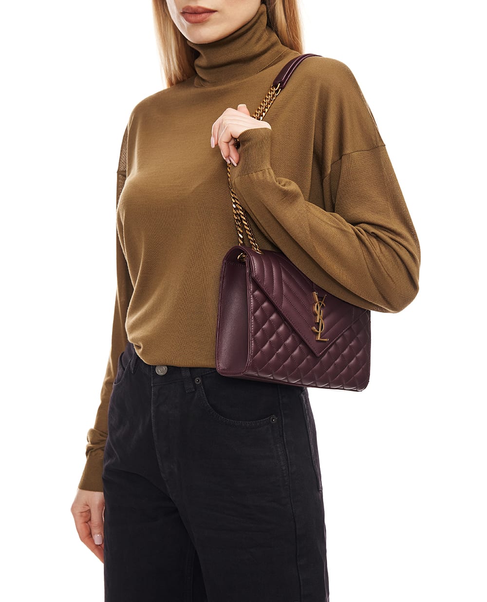 Сумка Envelope Medium із овечої шкіри Saint Laurent 600185-AACT7, бордовий колір • Купити в інтернет-магазині Kameron