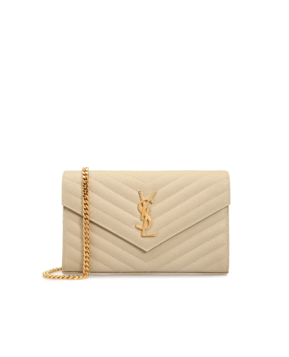 Кожаная сумка Cassandre Chain Wallet Saint Laurent 377828-BOW01-, бежевый цвет • Купить в интернет-магазине Kameron