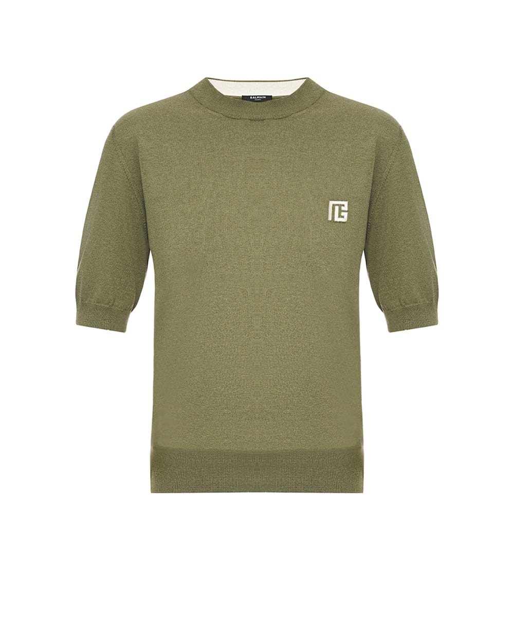 Футболка из шелка и хлопка Balmain GF0ALB30KJ53, хаки цвет • Купить в интернет-магазине Kameron