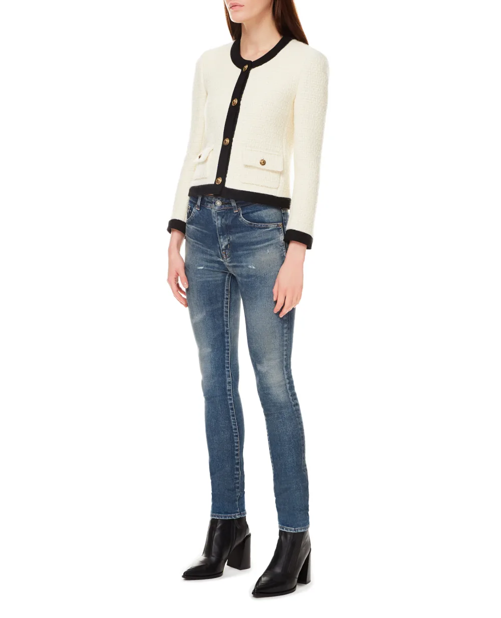 Шерстяной жакет Saint Laurent 668542-Y118T, белый цвет • Купить в интернет-магазине Kameron
