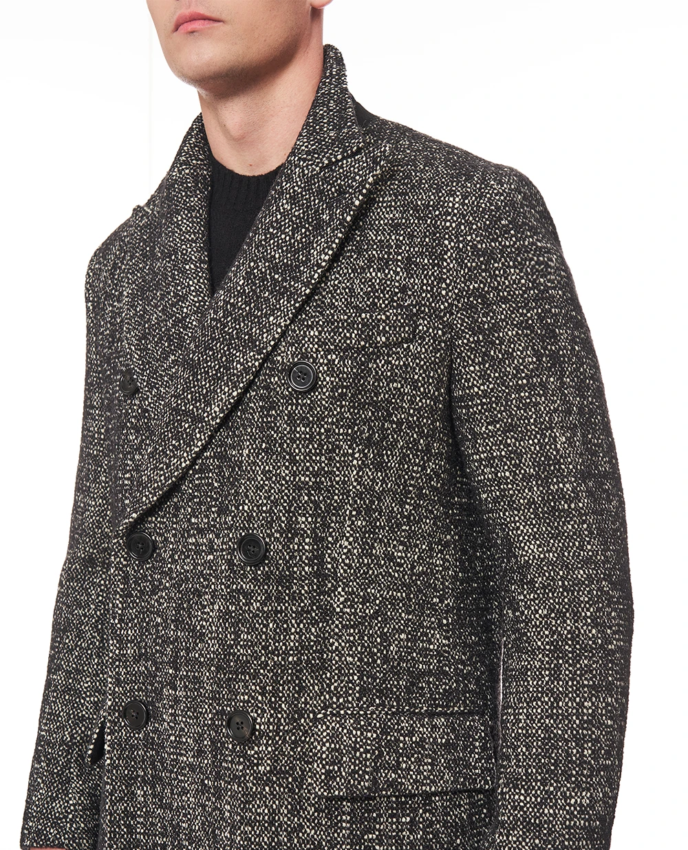 Пальто двубортное из шерсти Dolce&Gabbana G050LT-FMZAQ, черный цвет • Купить в интернет-магазине Kameron