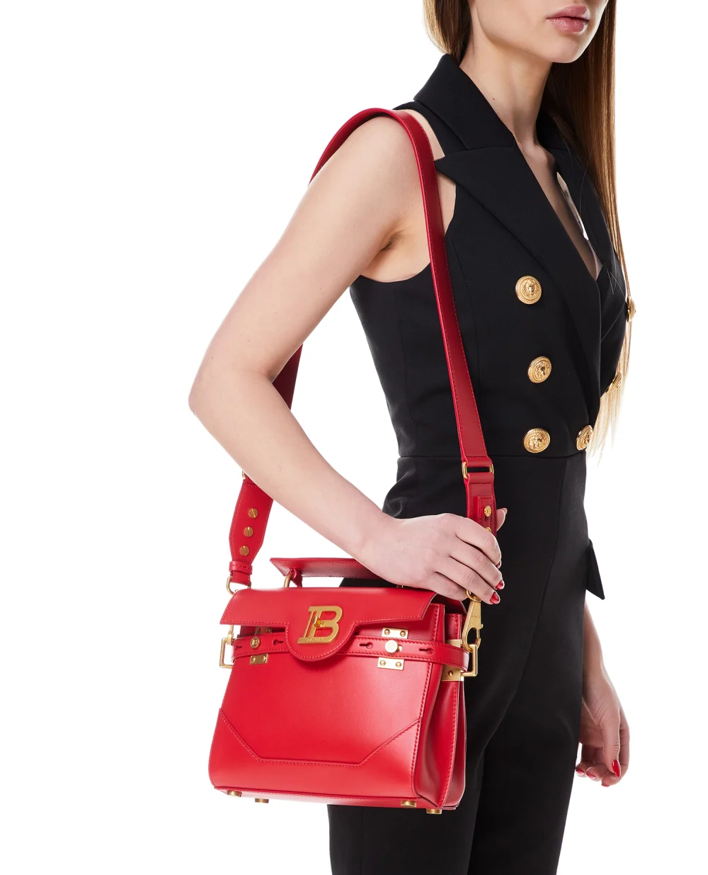 Кожаная сумка B-Buzz 23 Balmain AN1DB526LPRS, красный цвет • Купить в интернет-магазине Kameron