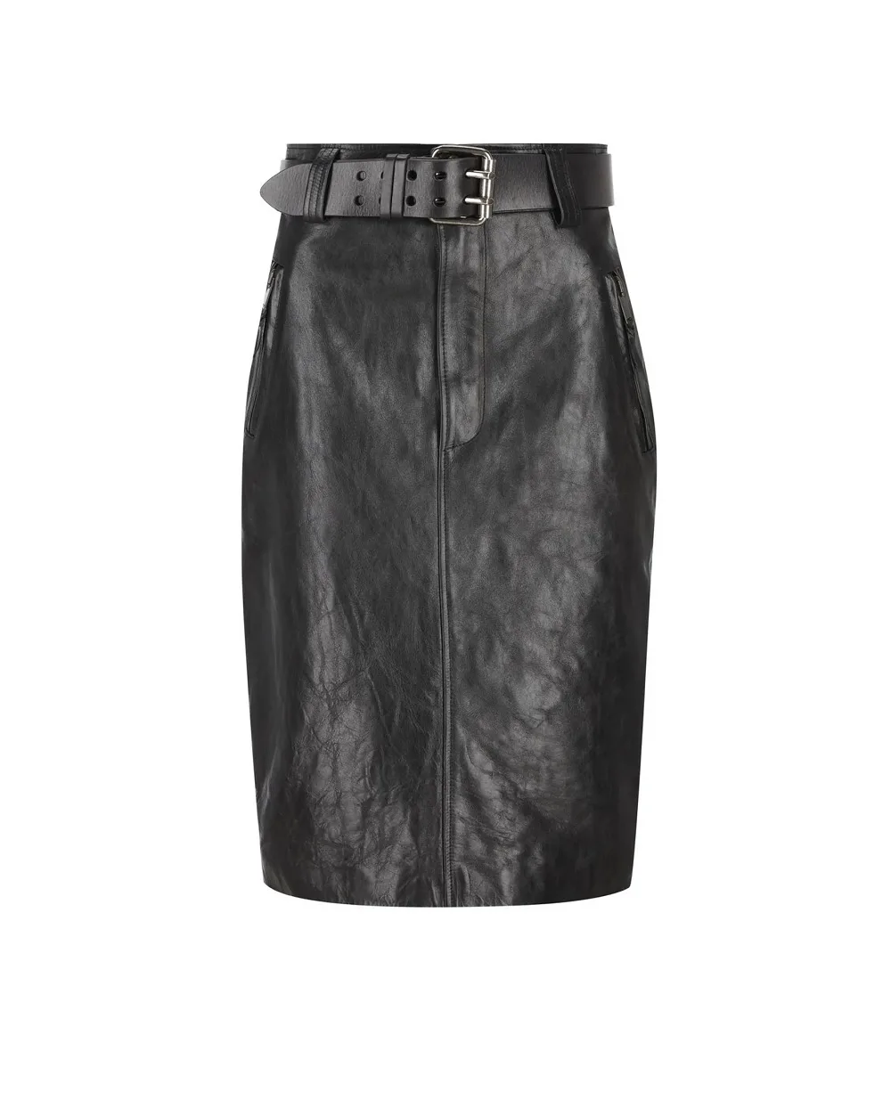 Спідниця-олівець з поясом із телячої шкіри Saint Laurent 865021-YCVD2, чорний колір • Купити в інтернет-магазині Kameron