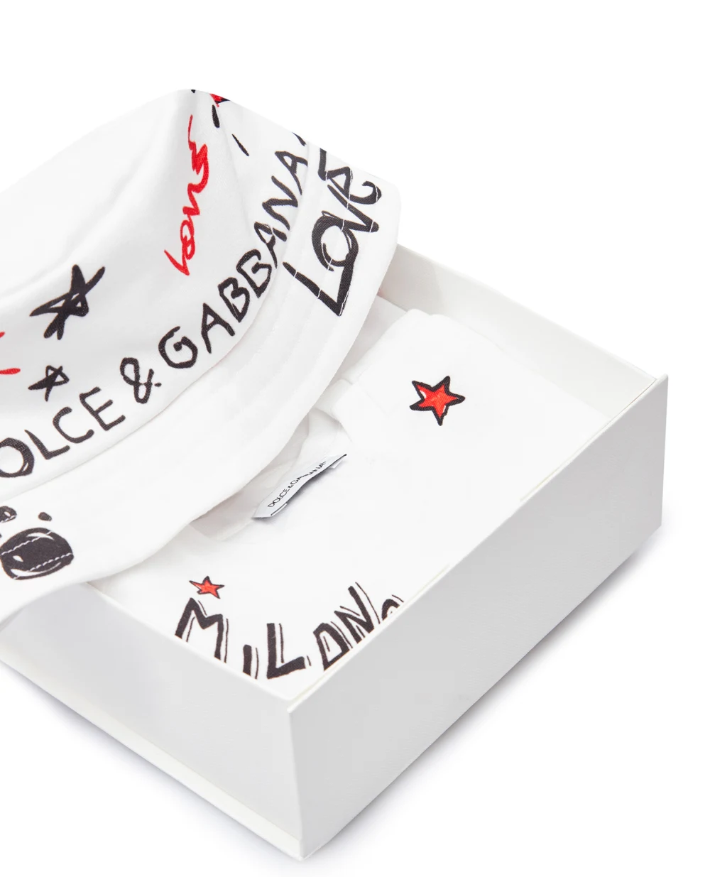 Подарочный набор (ромпер, панама) Dolce&Gabbana Kids L1JO4E-G7B8W, белый цвет • Купить в интернет-магазине Kameron