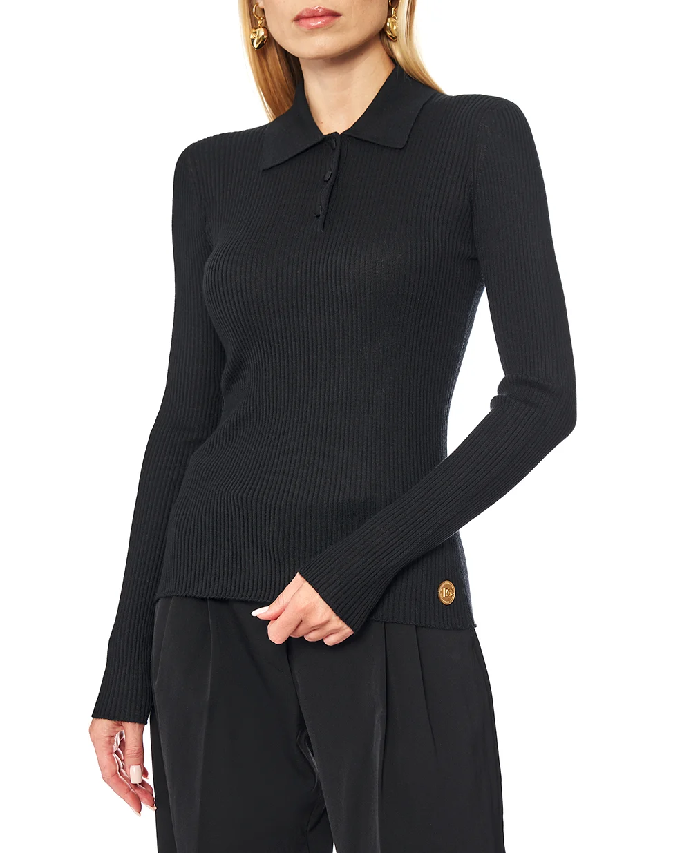 Сорочка-поло із кашеміру Dolce&Gabbana FXZ27T-JBW0G, чорний колір • Купити в інтернет-магазині Kameron