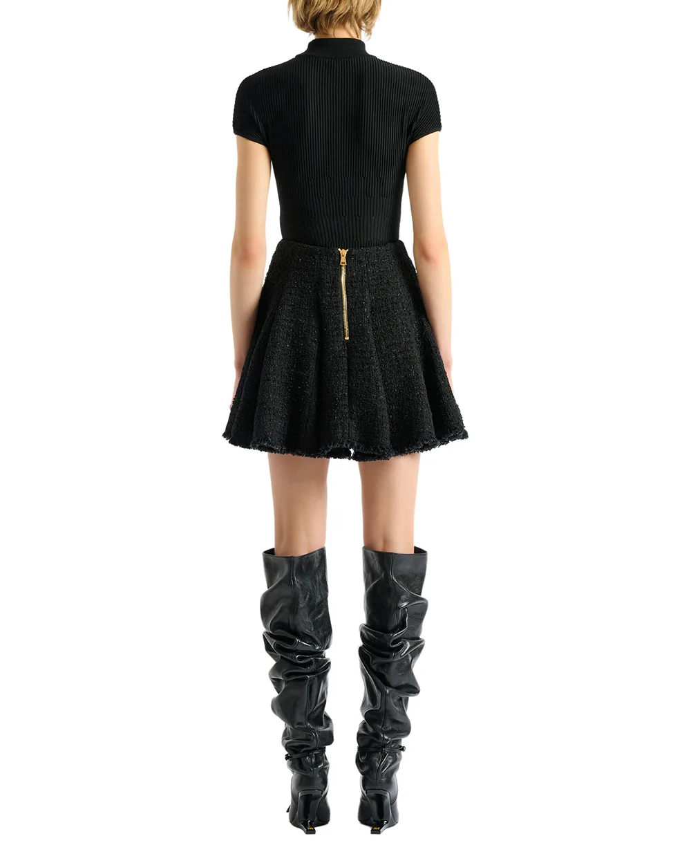 Юбка из твида Balmain HF1LA680XM07, черный цвет • Купить в интернет-магазине Kameron