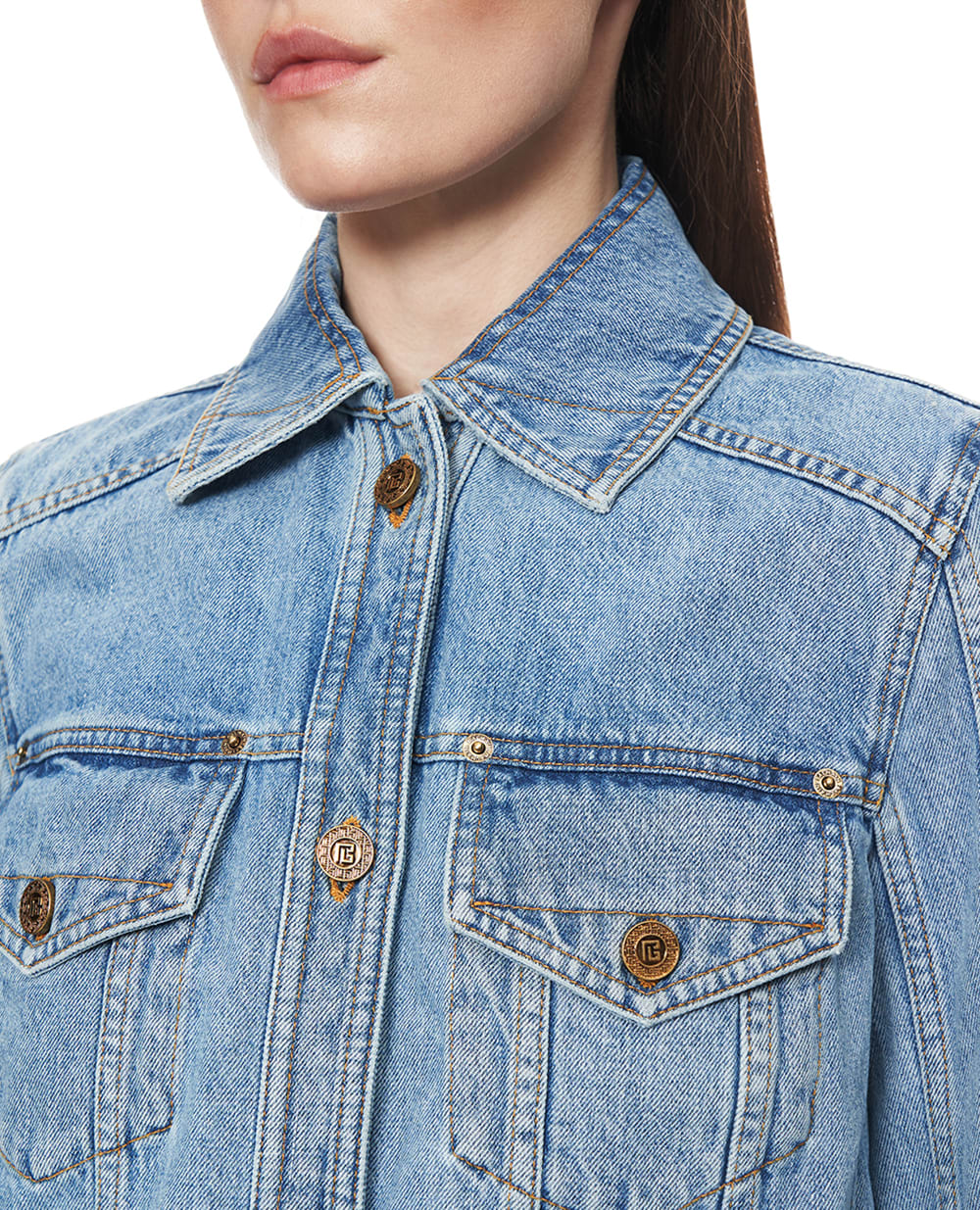 Куртка джинсовая укороченная Balmain GF1TC215DG11, голубой цвет • Купить в интернет-магазине Kameron