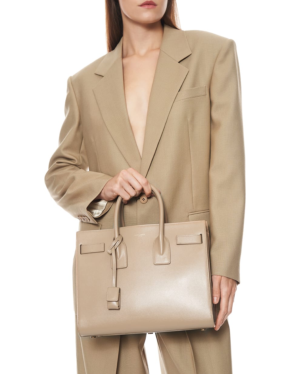 Cумка Sac De Jour Small из телячьей кожи Saint Laurent 378299-02G9W, бежевый цвет • Купить в интернет-магазине Kameron