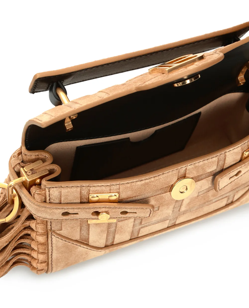 Замшевая сумка B-Buzz 19 Balmain XN1AE717LDCR, бежевый цвет • Купить в интернет-магазине Kameron
