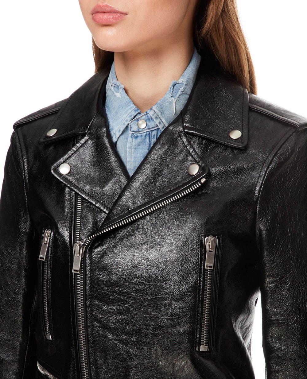 Кожаная куртка Saint Laurent 481862-YC2NI-, черный цвет • Купить в интернет-магазине Kameron