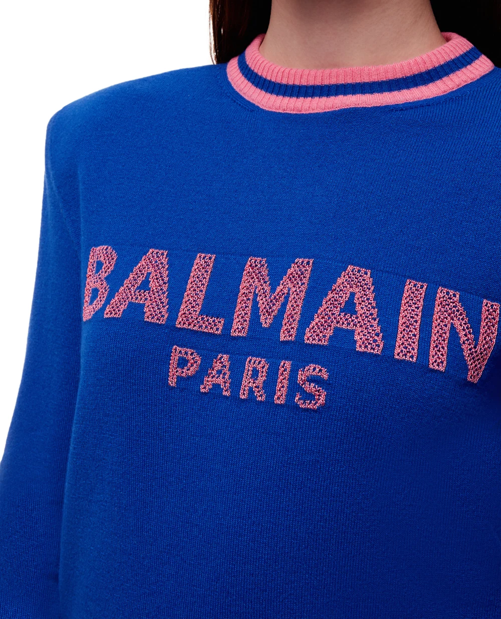 Шерстяной свитер Balmain XF1KA000KB01, синий цвет • Купить в интернет-магазине Kameron