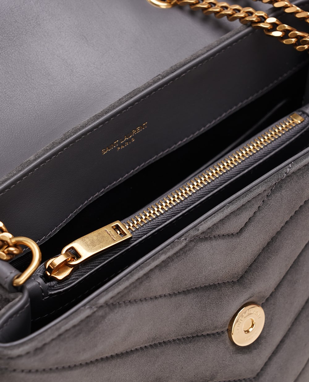 Кожаная сумка Loulou Small Saint Laurent 494699-1U867, серый цвет • Купить в интернет-магазине Kameron