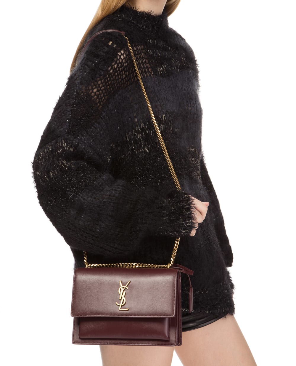 Кожаная сумка Sunset Medium Saint Laurent 442906-D420W, бордовый цвет • Купить в интернет-магазине Kameron