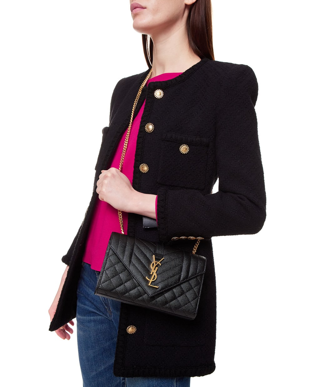 Кожаная сумка Envelope Small Saint Laurent 600195-BOW91, черный цвет • Купить в интернет-магазине Kameron