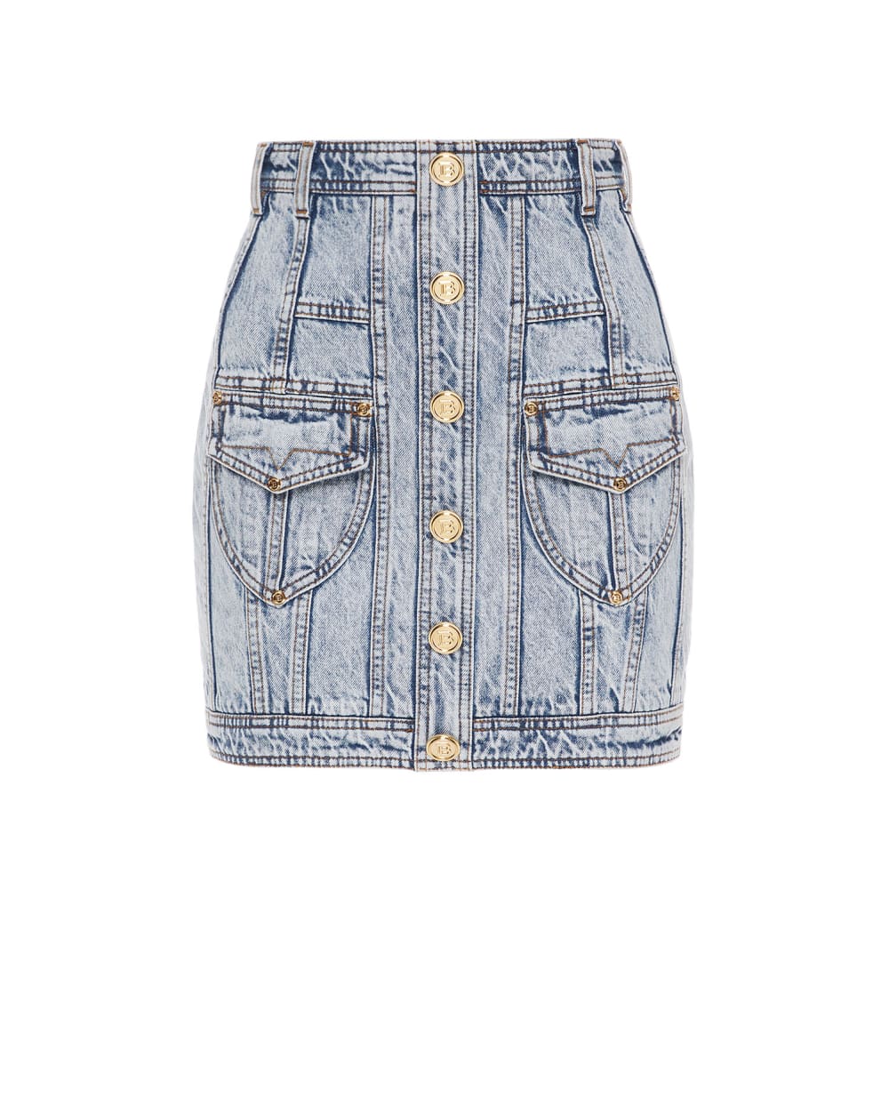 Джинсовая юбка Balmain VF14090D097, голубой цвет • Купить в интернет-магазине Kameron