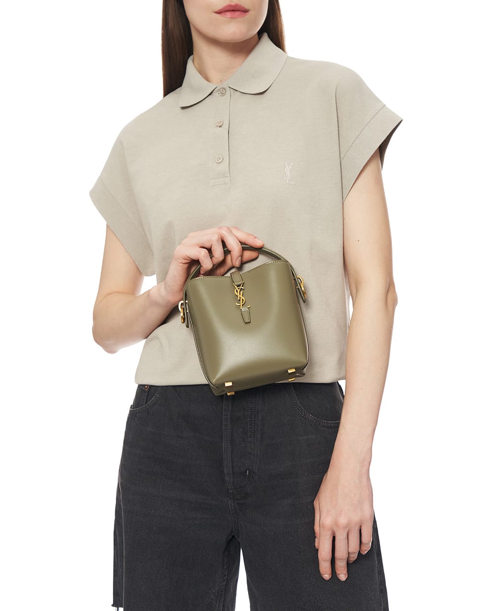 Кожаная сумка Le 37 Mini Saint Laurent 765870-2R20W, хаки цвет • Купить в интернет-магазине Kameron
