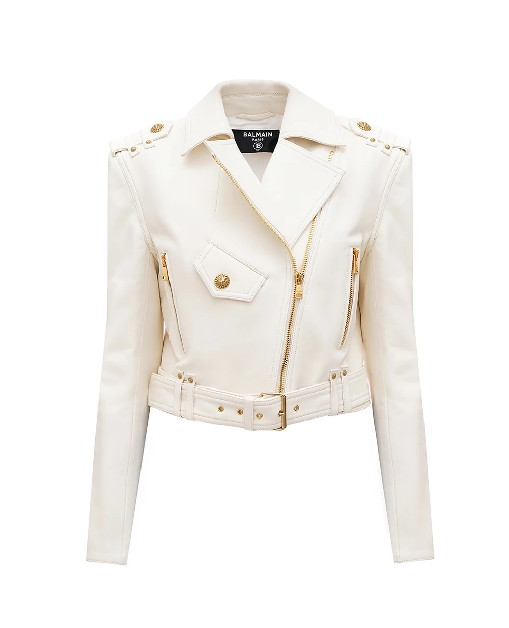 Кожаная косуха Balmain CF1TD205LC62, белый цвет • Купить в интернет-магазине Kameron