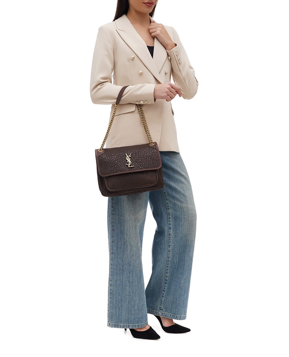 Кожаная сумка Niki Medium Saint Laurent 633178-AACY7, коричневый цвет • Купить в интернет-магазине Kameron