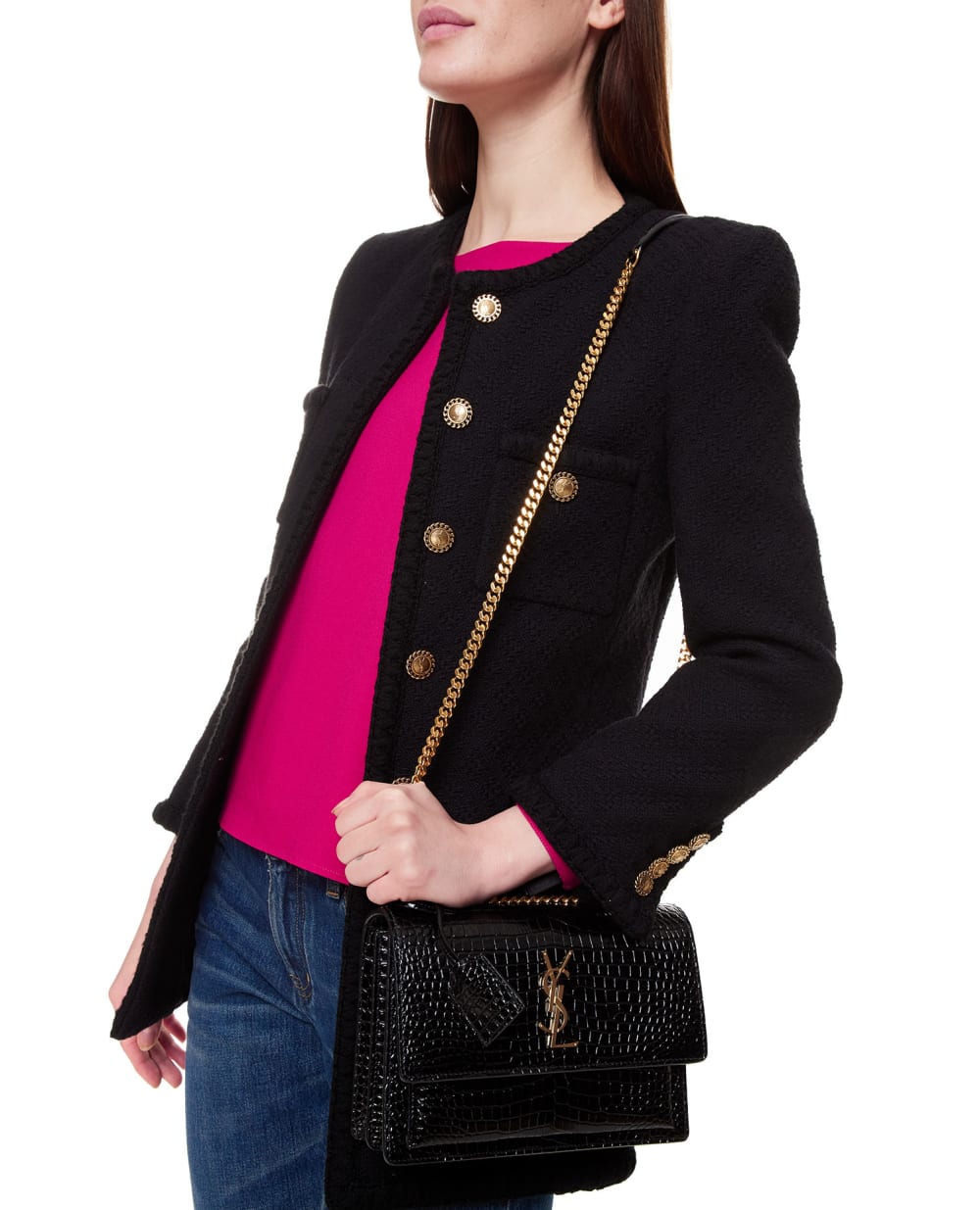 Кожаная сумка Sunset Medium Saint Laurent 442906-DND0J, черный цвет • Купить в интернет-магазине Kameron