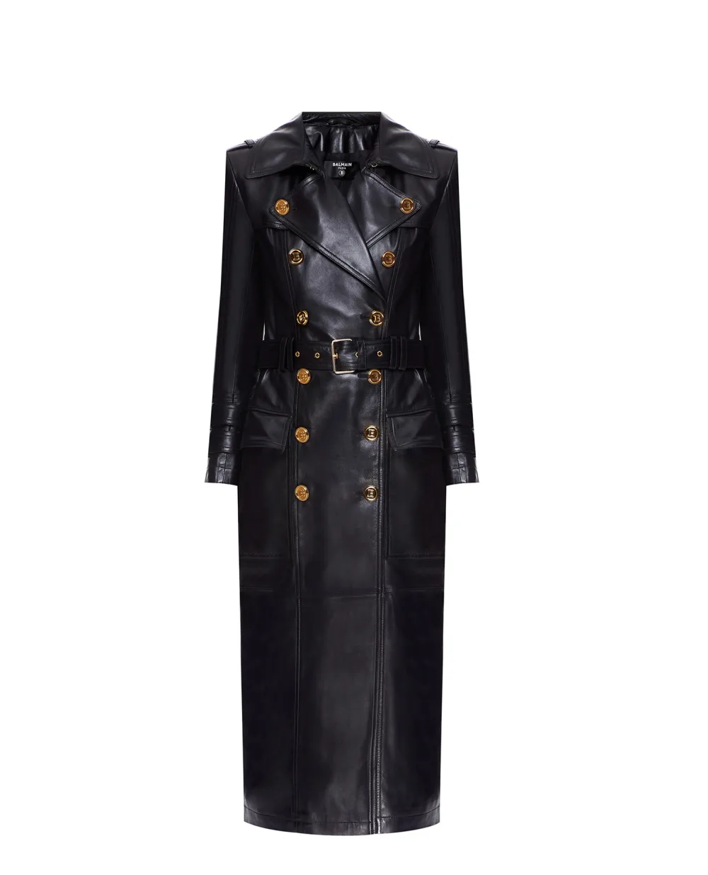 Кожаный тренч Balmain WF1TL010L158, черный цвет • Купить в интернет-магазине Kameron