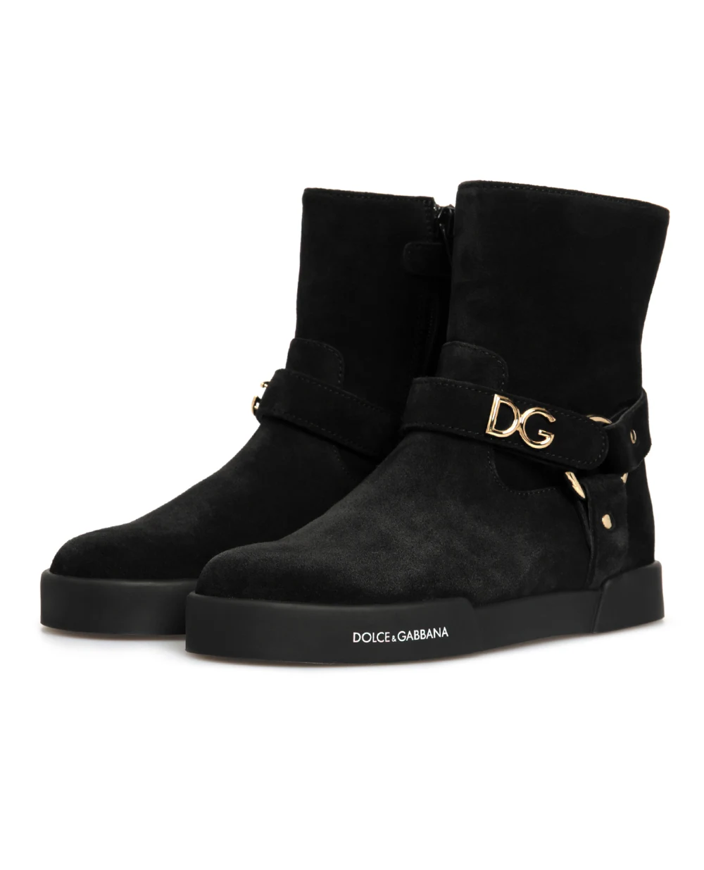 Замшевые сапоги Dolce&Gabbana Kids D10990-AW997-S, черный цвет • Купить в интернет-магазине Kameron