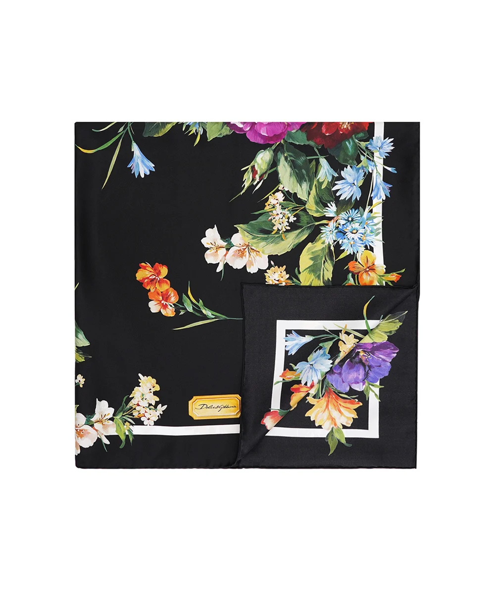 Платок из шелка с цветочным принтом Dolce&Gabbana FN090R-GDC7C, черный цвет • Купить в интернет-магазине Kameron