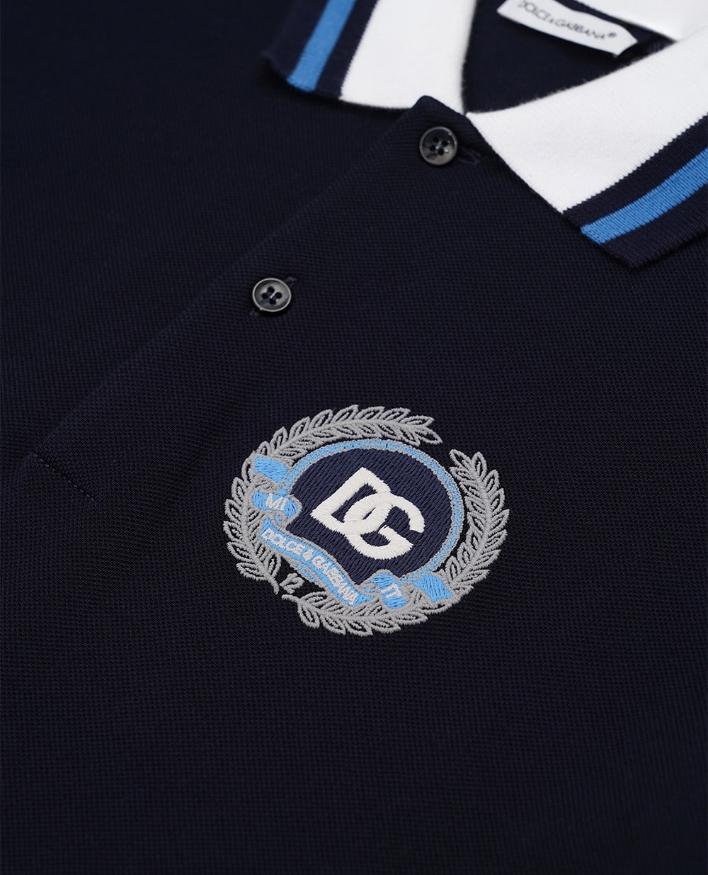 Детское поло из пике Dolce&Gabbana Kids L4JTGW-G7PDD-B, синий цвет • Купить в интернет-магазине Kameron