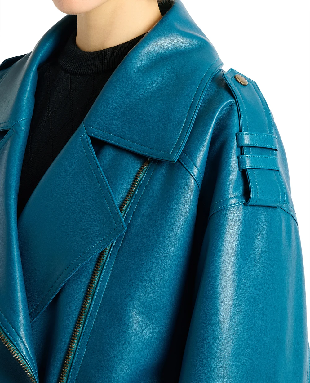 Байкерская куртка из овечьей кожи Balmain HF1TD225LE35, бирюзовый цвет • Купить в интернет-магазине Kameron
