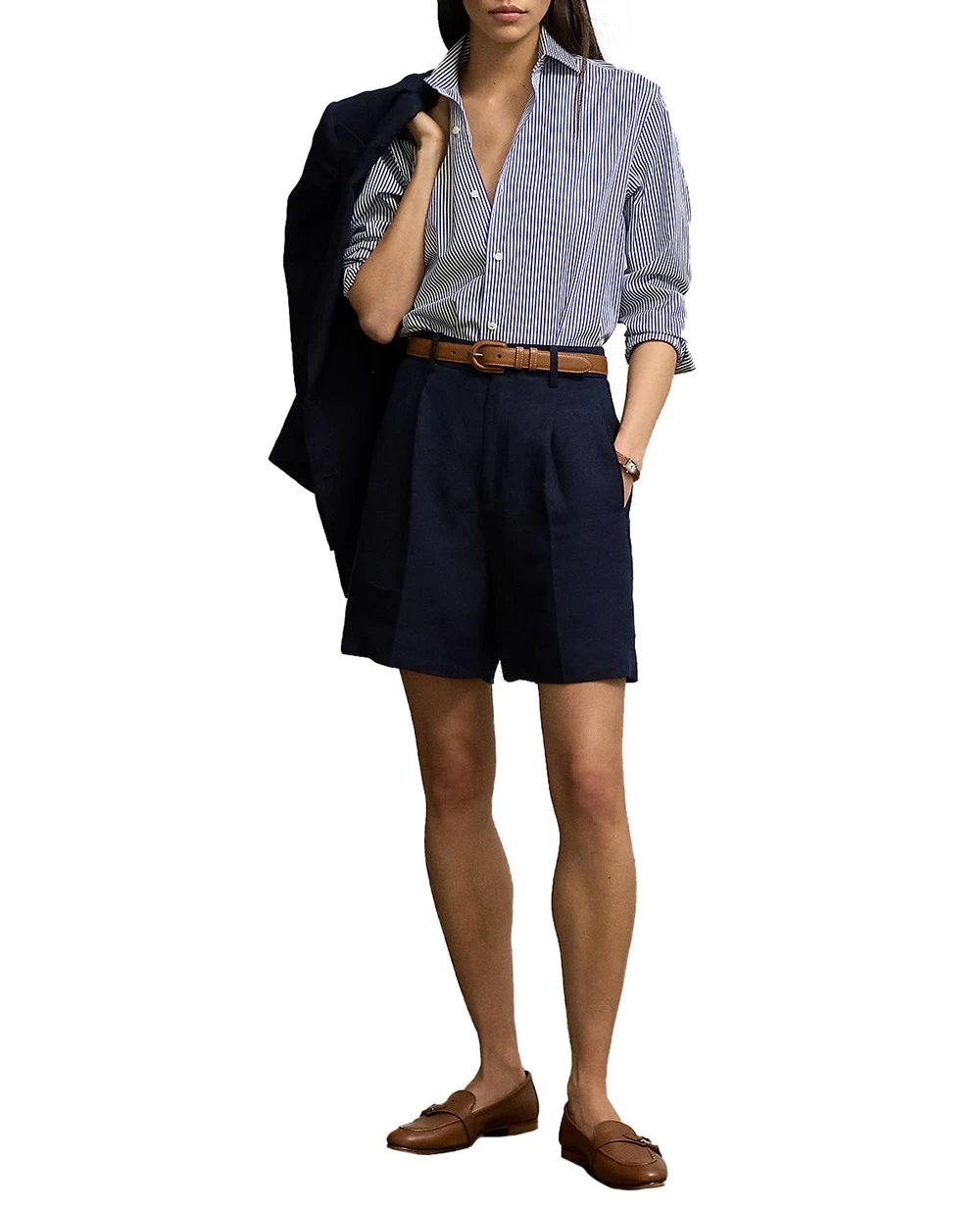 Льняные шорты Ralph Lauren Collection 290955060002, темно-синий цвет • Купить в интернет-магазине Kameron