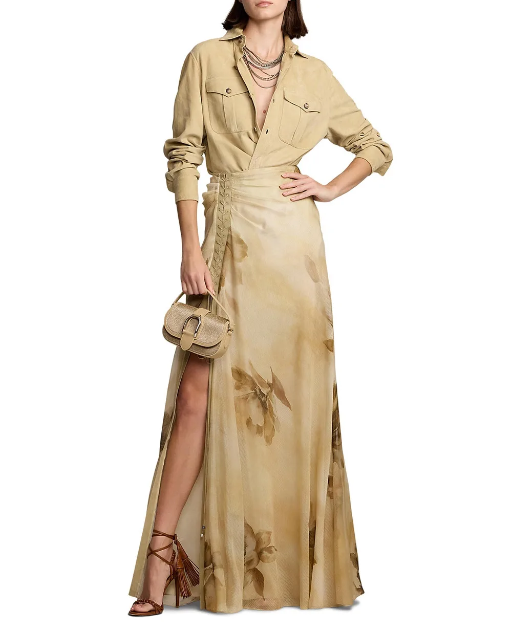 Замшевая рубашка Ralph Lauren Collection 290965603001, бежевый цвет • Купить в интернет-магазине Kameron