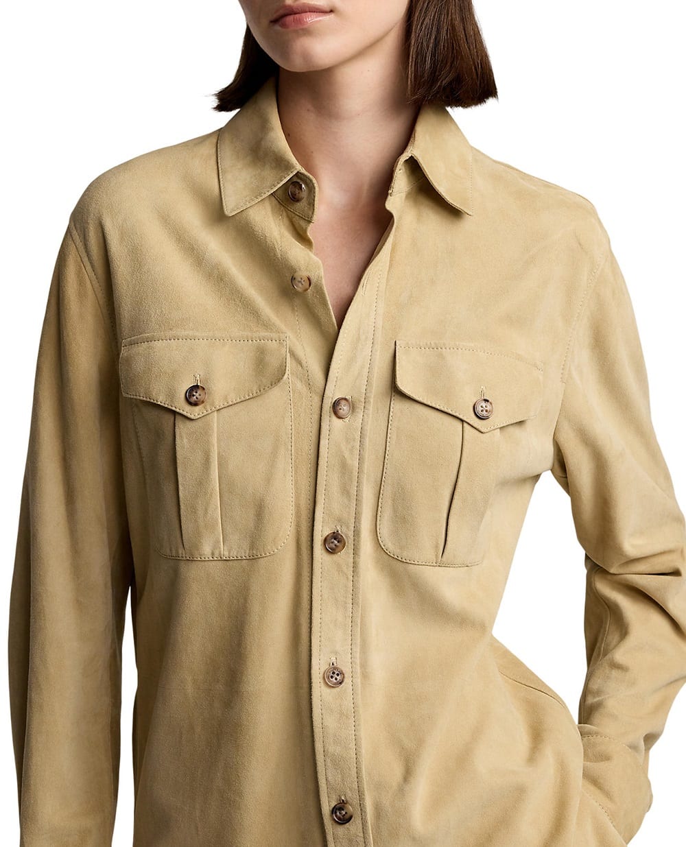 Замшевая рубашка Ralph Lauren Collection 290965603001, бежевый цвет • Купить в интернет-магазине Kameron