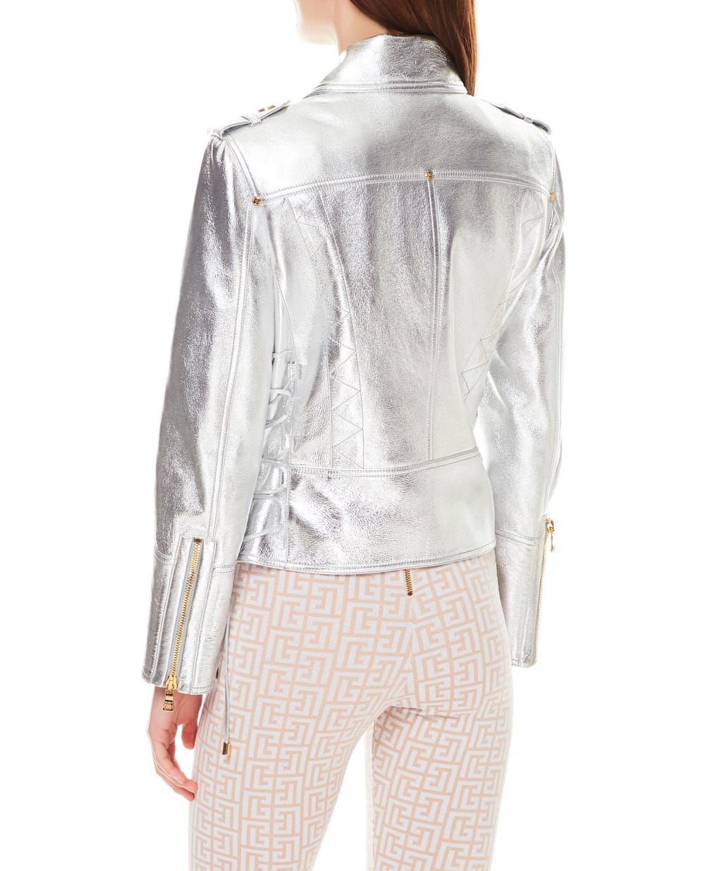 Кожаная косуха Balmain WF0TD036L181, серебряный цвет • Купить в интернет-магазине Kameron