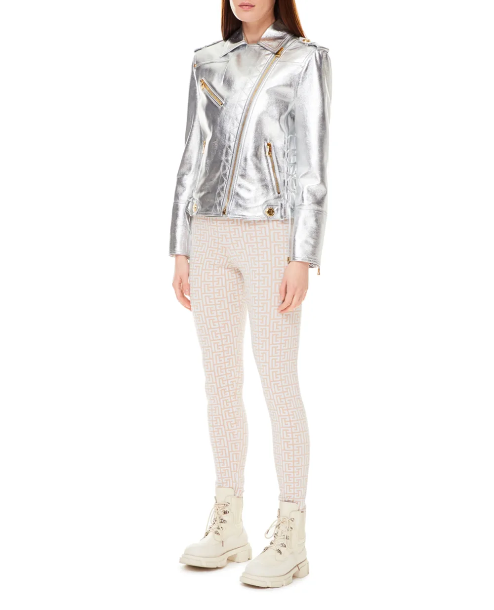 Кожаная косуха Balmain WF0TD036L181, серебряный цвет • Купить в интернет-магазине Kameron