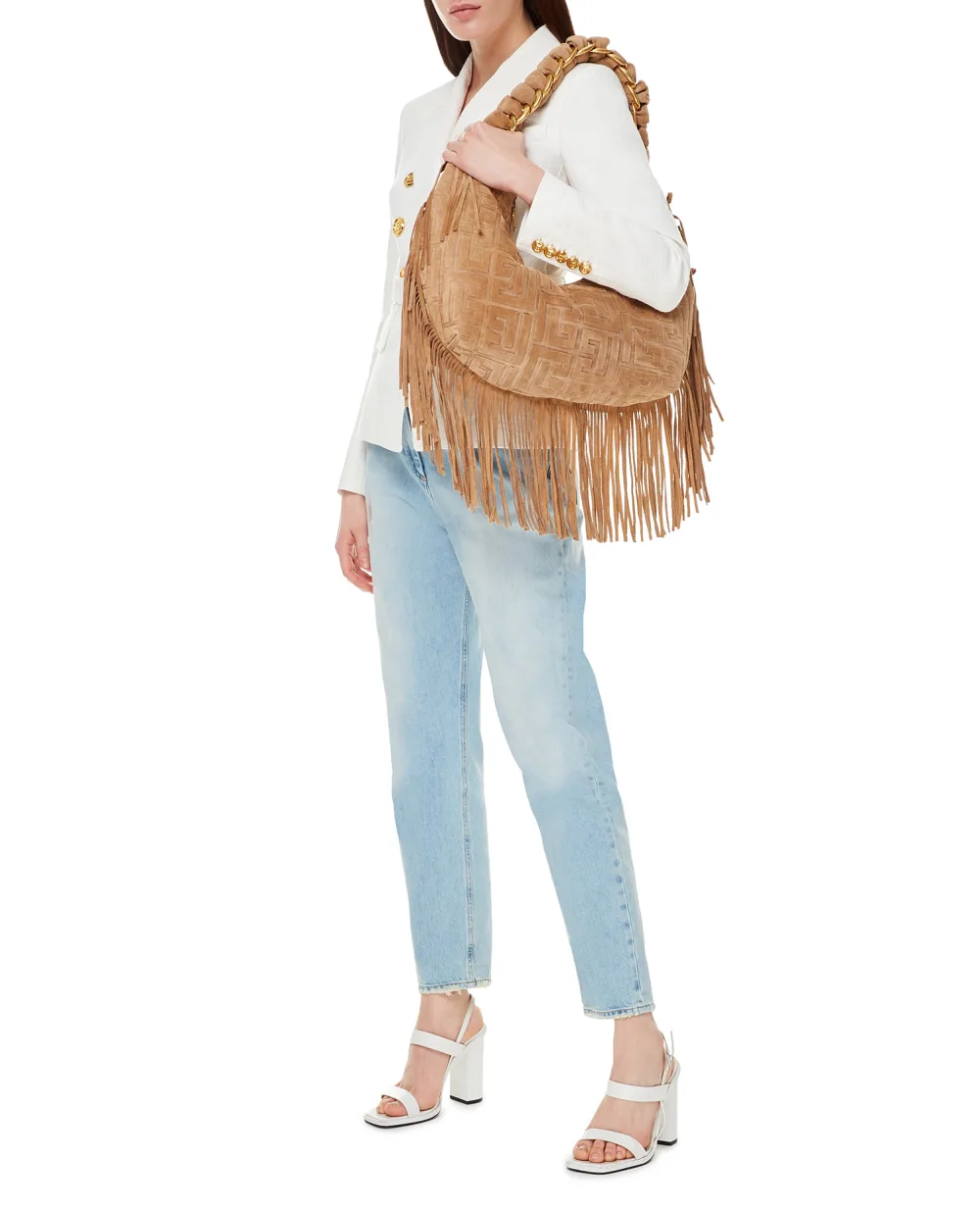 Замшевая сумка Pillow Hobo Balmain XN1DE709LDCR, бежевый цвет • Купить в интернет-магазине Kameron
