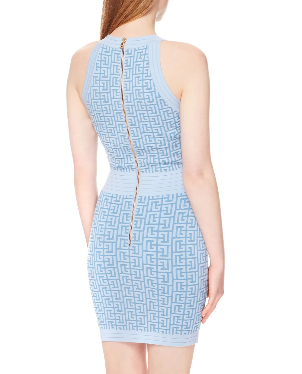 Шерстяное платье Balmain YF1R3087KB02, голубой цвет • Купить в интернет-магазине Kameron