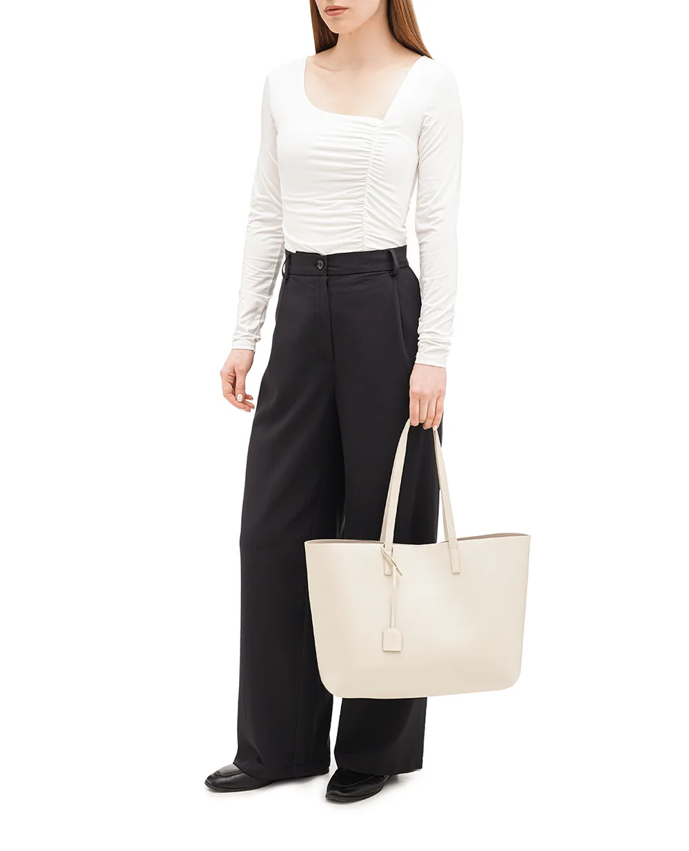 Кожаная сумка Shopping Bag Saint Laurent 600281-CSV0J, бежевый цвет • Купить в интернет-магазине Kameron